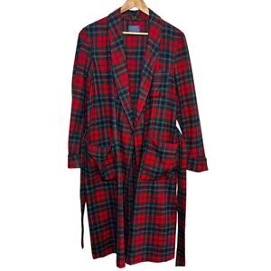 Vintage Pendleton Belted Robe 100% Pure Virgin Wool Red Tartan Plaid Size Medium